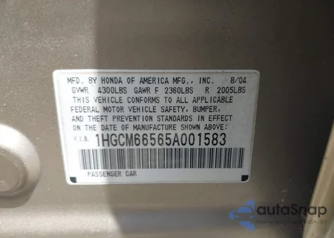 2005 Honda Accord Ex z USA, uszkodzony, nr VIN 1HGCM66565A001583